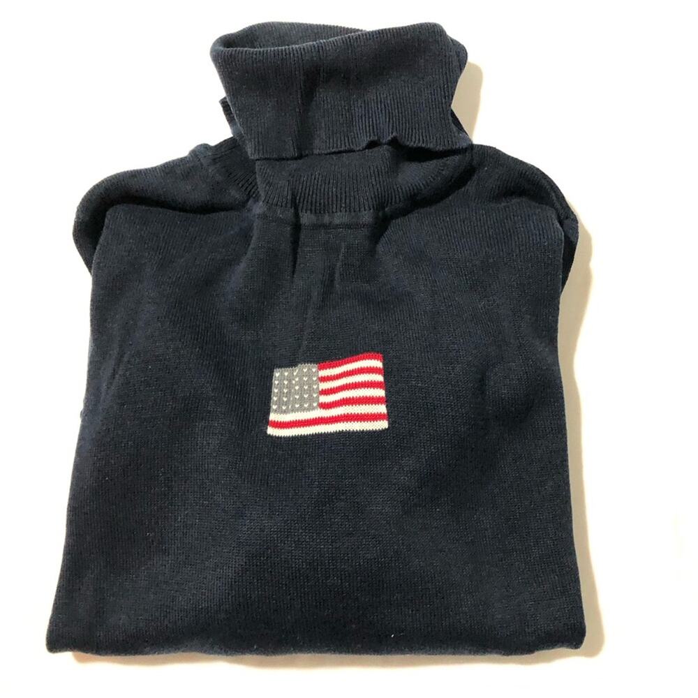 VTG David Brooks silk cotton navy turtleneck sweater American flag S patriotic